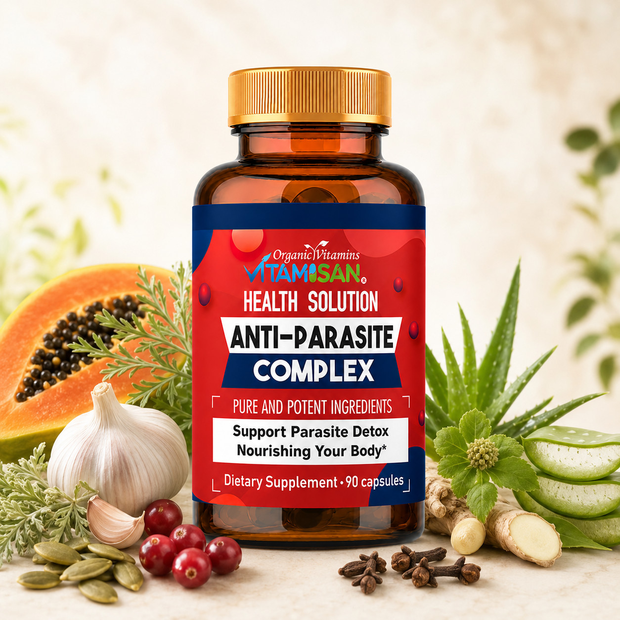 Wormwood Anti Parasite Complex 1500mg support intestinal Health Supplements 90