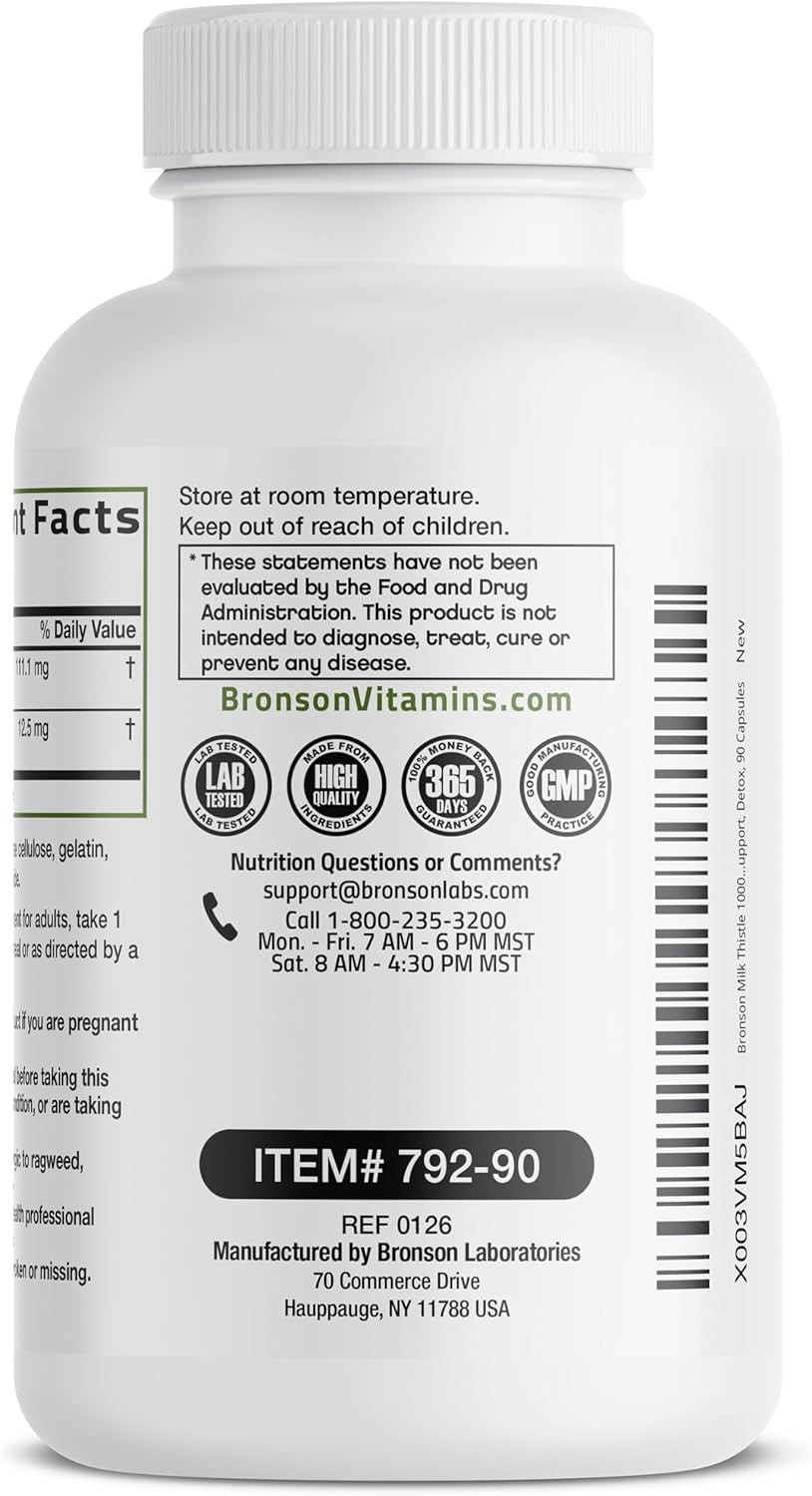 Bronson Milk Thistle Silymarin Marianum & Dandelion Extract Liver Health Support