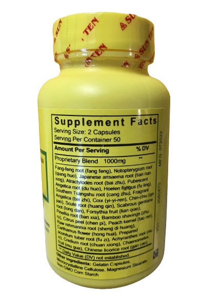 Sun Ten – Chiang-Hu & Carthamus Formula, 100 Capsules /Su Jing Li An San / 舒筋立安散