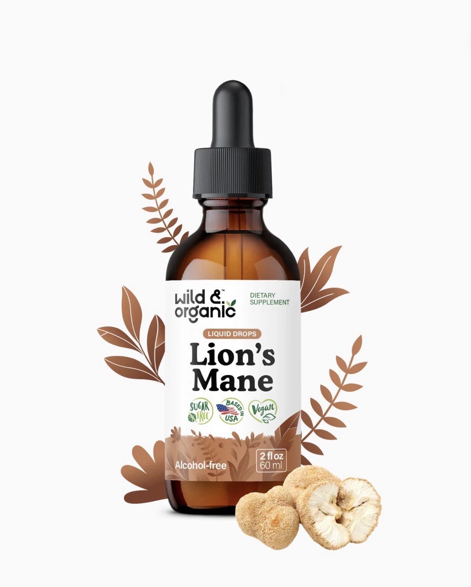 Wild & Organic Lions Mane Liquid Drops – Brain & Focus Support – Lion’s Mane…