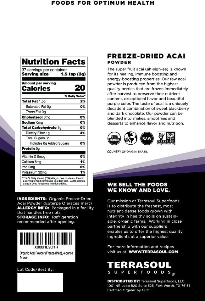 Organic Freeze-Dried Acai Powder 8oz – Nutrient-Dense Superfood for Recipes