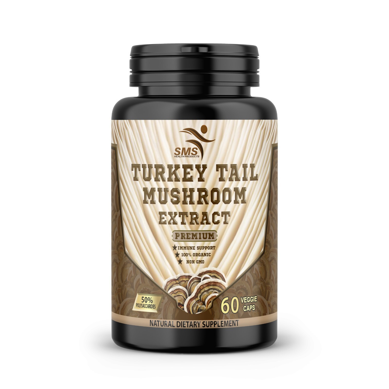 Turkey Tail Mushroom 50% Poly Extract Powder 60 Veggie Capsules Organic Non GMO