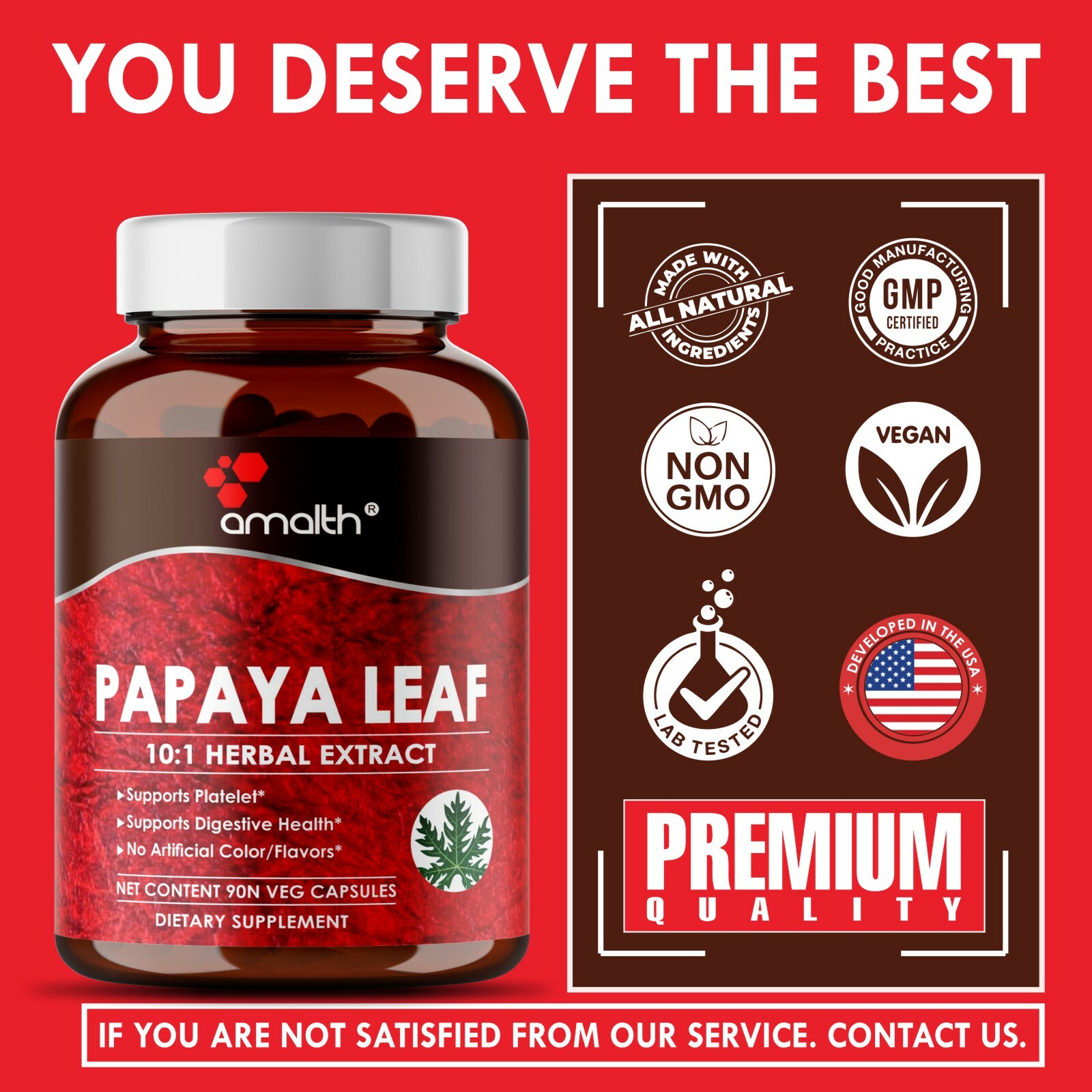 Papaya Leaf Extract Powder Carica Supports Platelet 10000mg Capsules – 90 Pills
