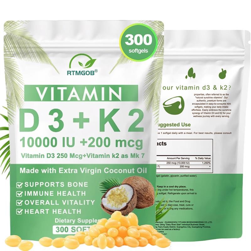 Vitamin K2 (MK7) with D3 10000 IU Supplement, BioPerine Capsules, Immune Health