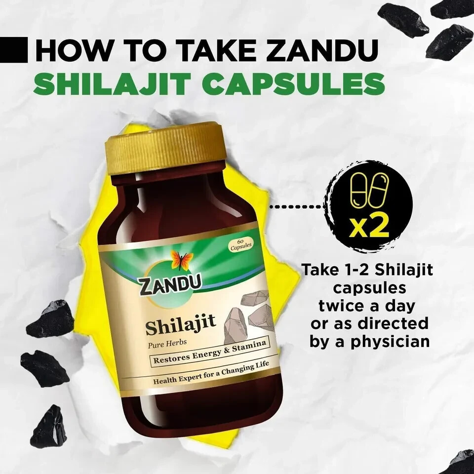 Zandu Shilajit (60 Caps) Ayurvedic Helps in Improving Strength Stamina Vitality