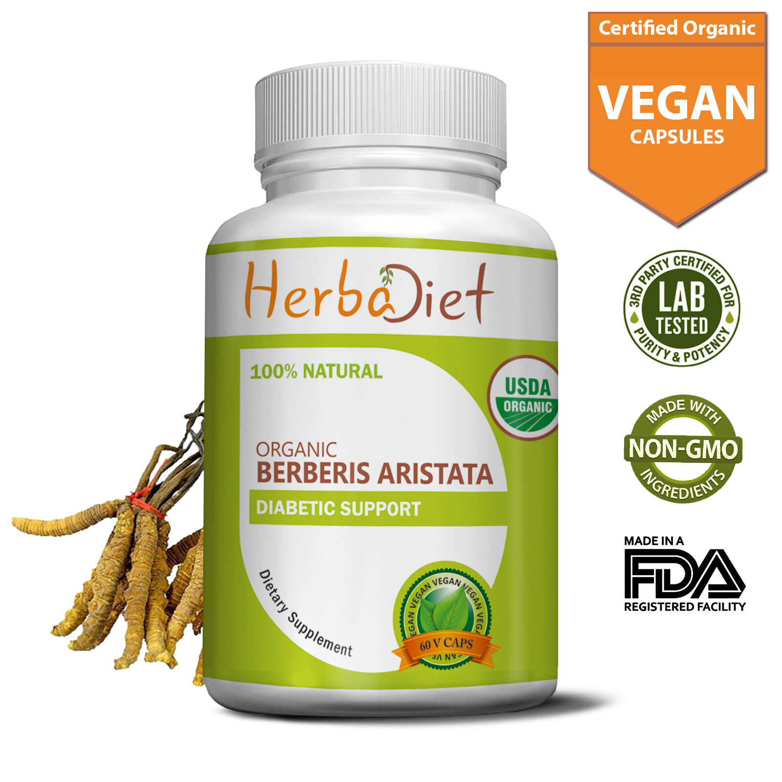 Organic Berberis Aristata Berberine Veg Capsules Weight Loss Control Blodd Sugar