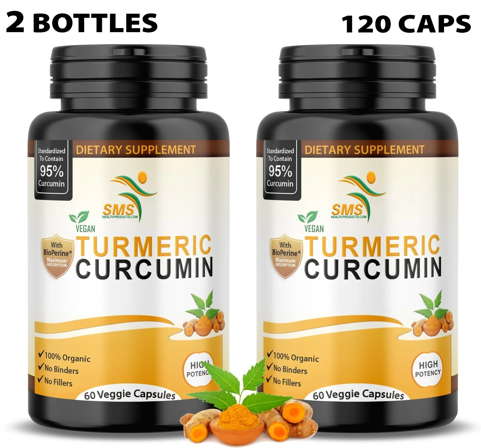 TURMERIC BLACK PEPPER 95% CURCUMIN ANTIOXIDANT 10,000mg EXTRACT 2X 60 CAPSULES