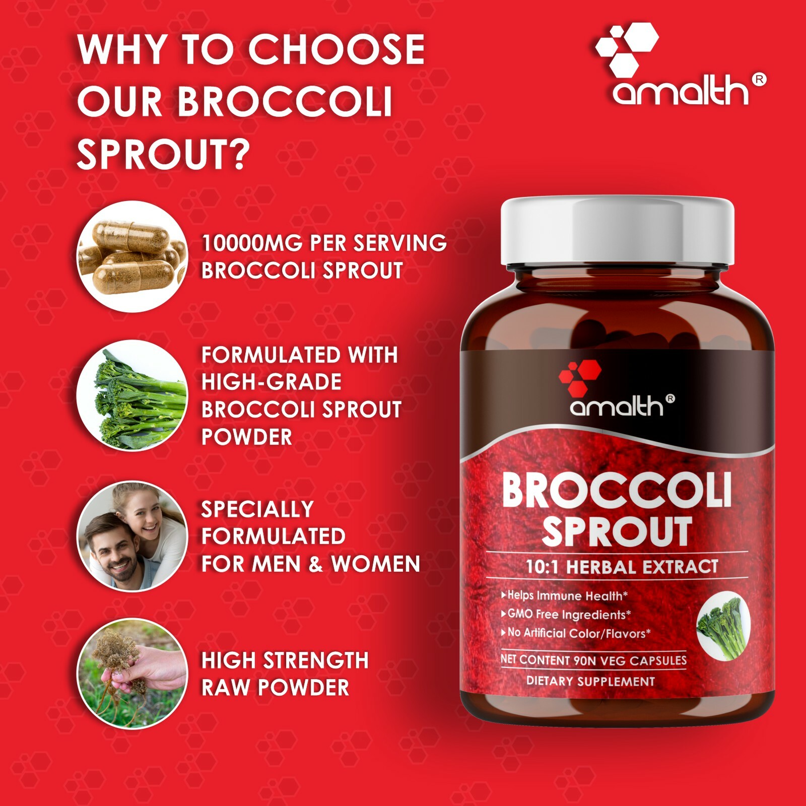 Broccoli Sprout Extract Powder 10000mg Capsules – 90 Pills – Immune Health