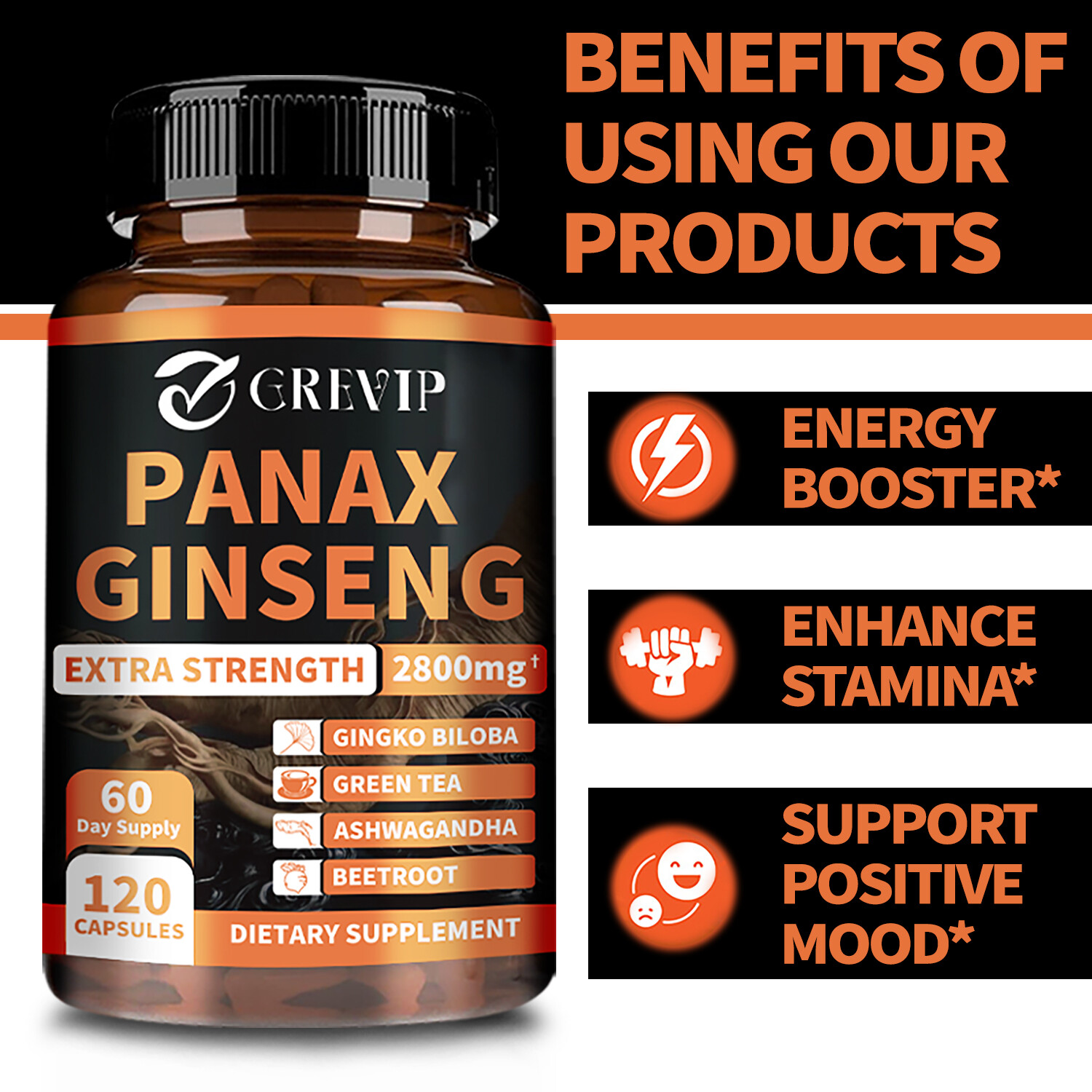 Panax Ginseng 2800mg – Ginkgo Biloba – for Memory Focus Brain & Muscle Health