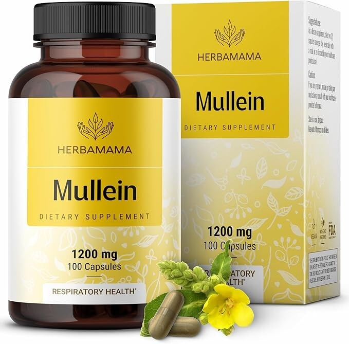 HERBAMAMA Mullein Leaf Capsules Respiratory Health – Organic Mullein Leaf Extrac