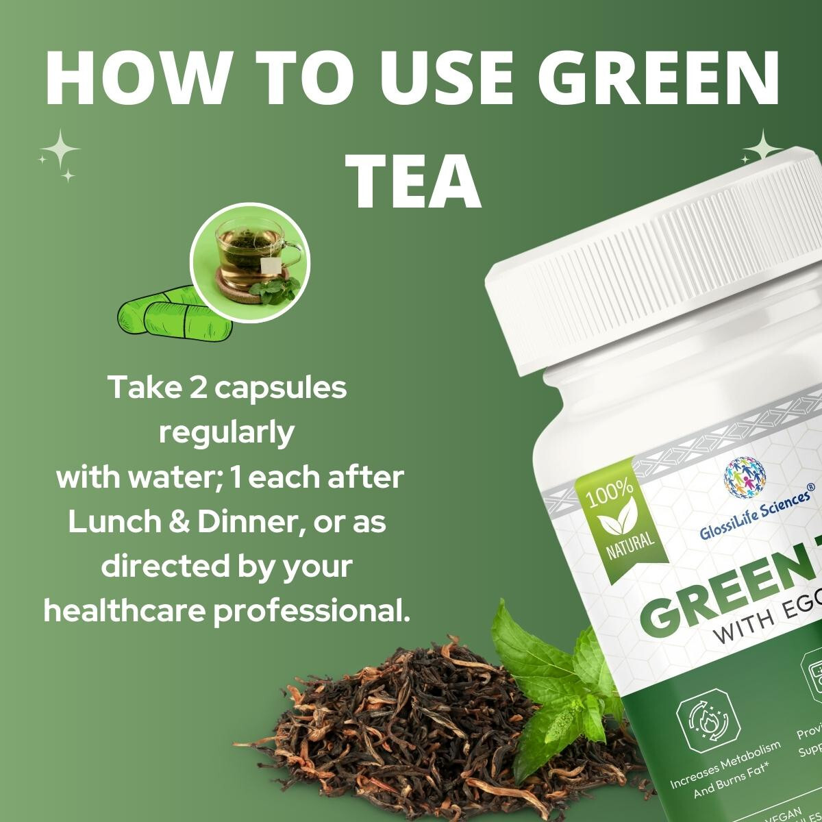 2 x 60 Green Tea Extract Capsule 90% Polyphenol 50% EGCG Veg Capsule 500mg