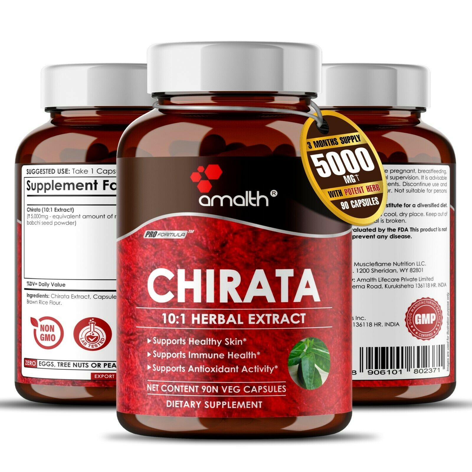 Chirata Swertia Extract Powder 5000mg Capsules – 90 Count – Healthy Skin