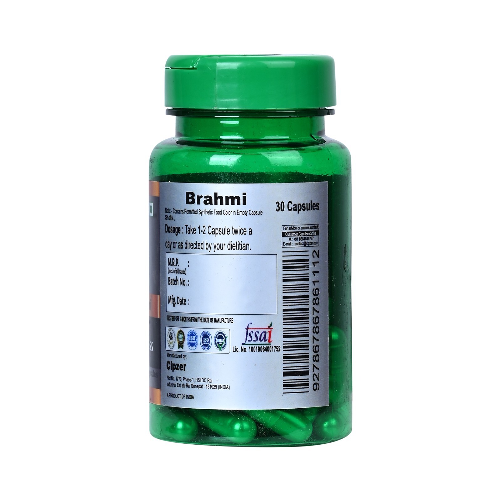 Cipzer Brahmi 60 Capsule | Stress Reducer, Improve Mental Health, Better Sleep