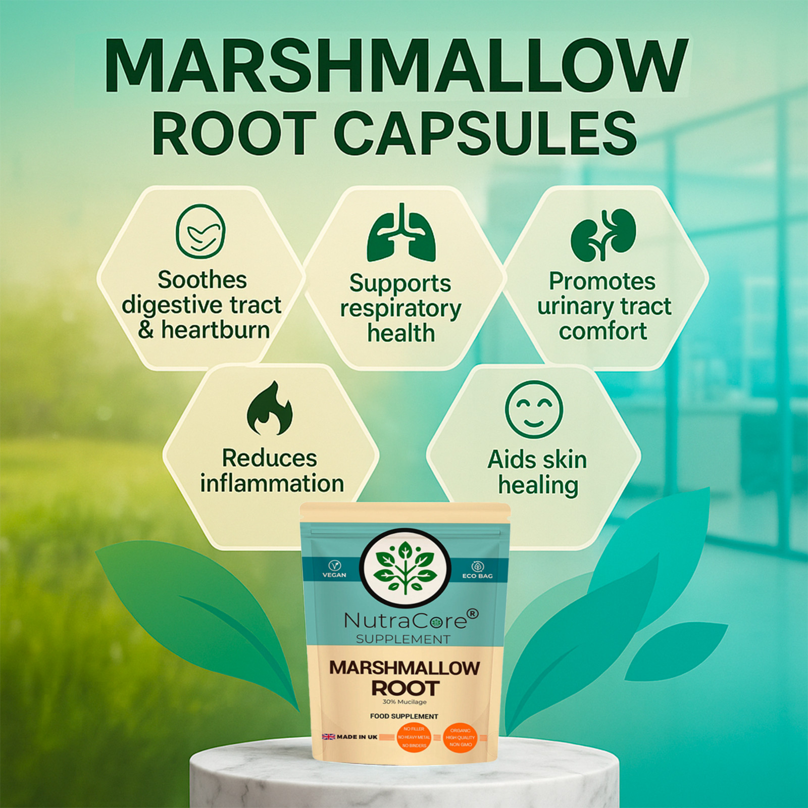 Marshmallow Root Capsules 5500mg(30% Mucilage)-Digestion & UTI Support- 90 Caps