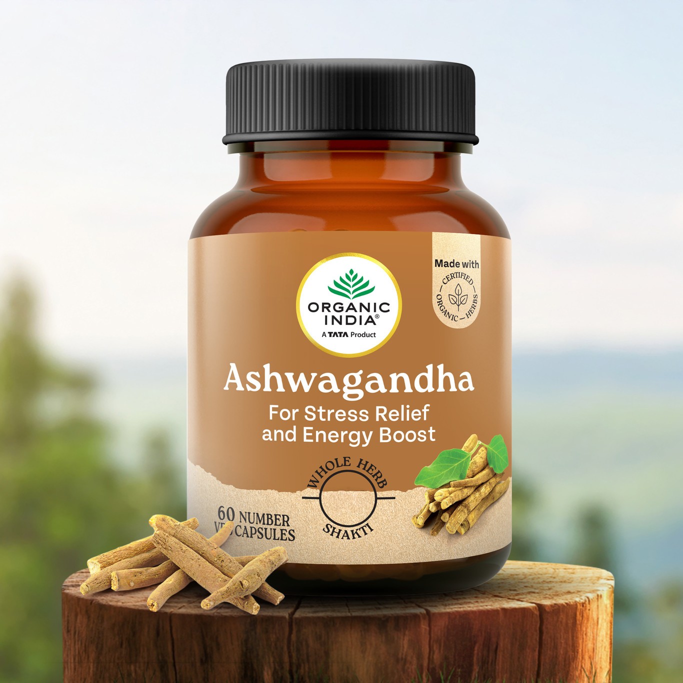 Organic India Ashwagandha 60 Caps For Stress Relief Support & Energy Booster+F/S
