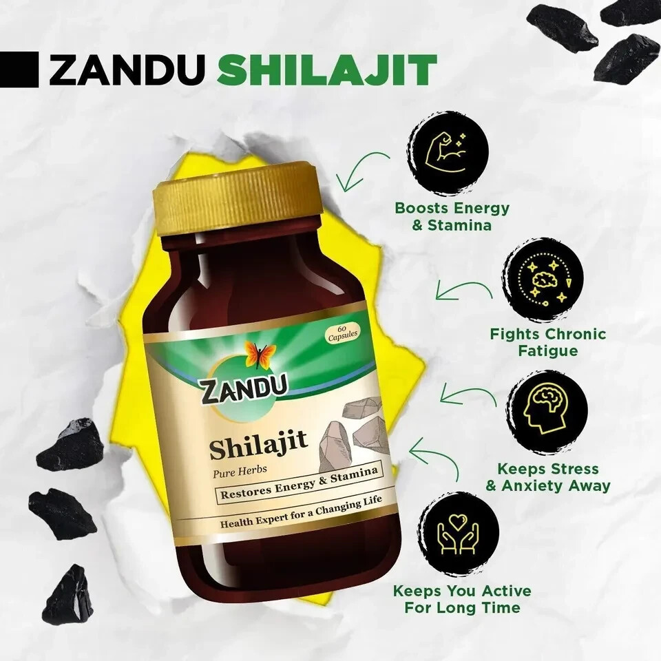 Zandu Shilajit (60 Caps) Ayurvedic Helps in Improving Strength Stamina Vitality