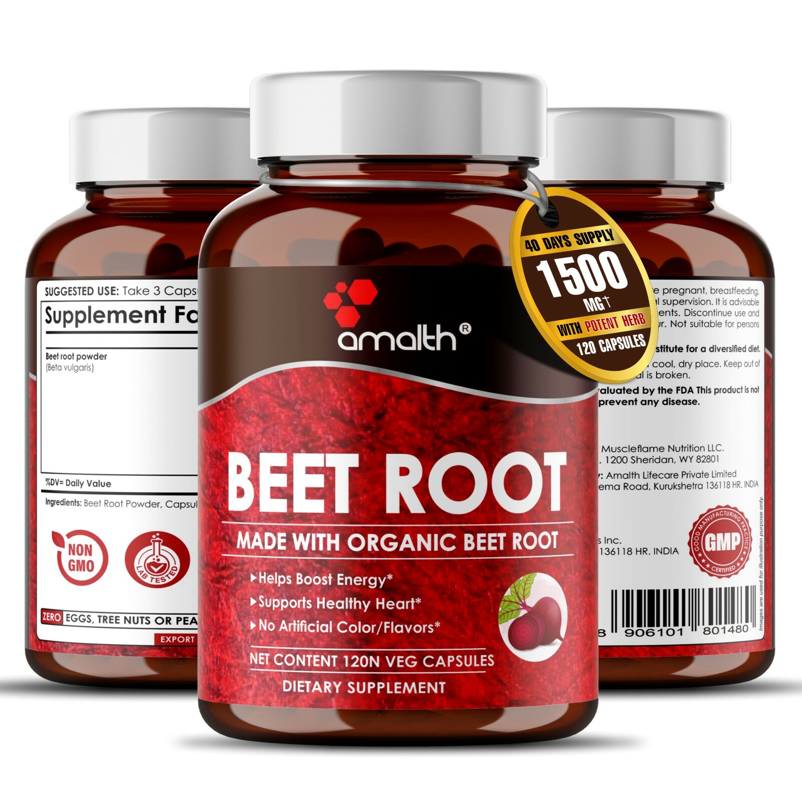Organic Beet Root Powder Beta Vulgaris 1500mg Capsule – 120 Pills Nitric Oxide