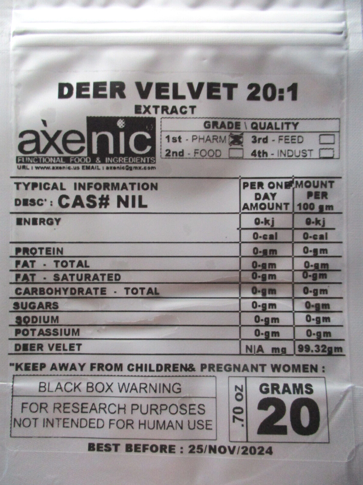 20 gm Deer Antler Velvet Extract Powder 20:1