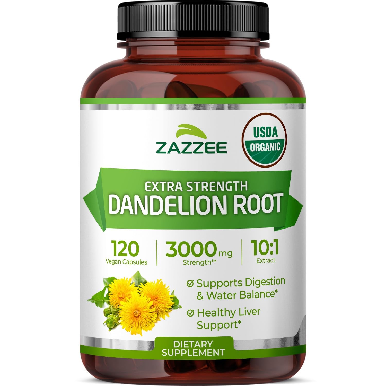 USDA Organic Dandelion Root 10:1 Extract Capsules 120 Count 4 Month Supply