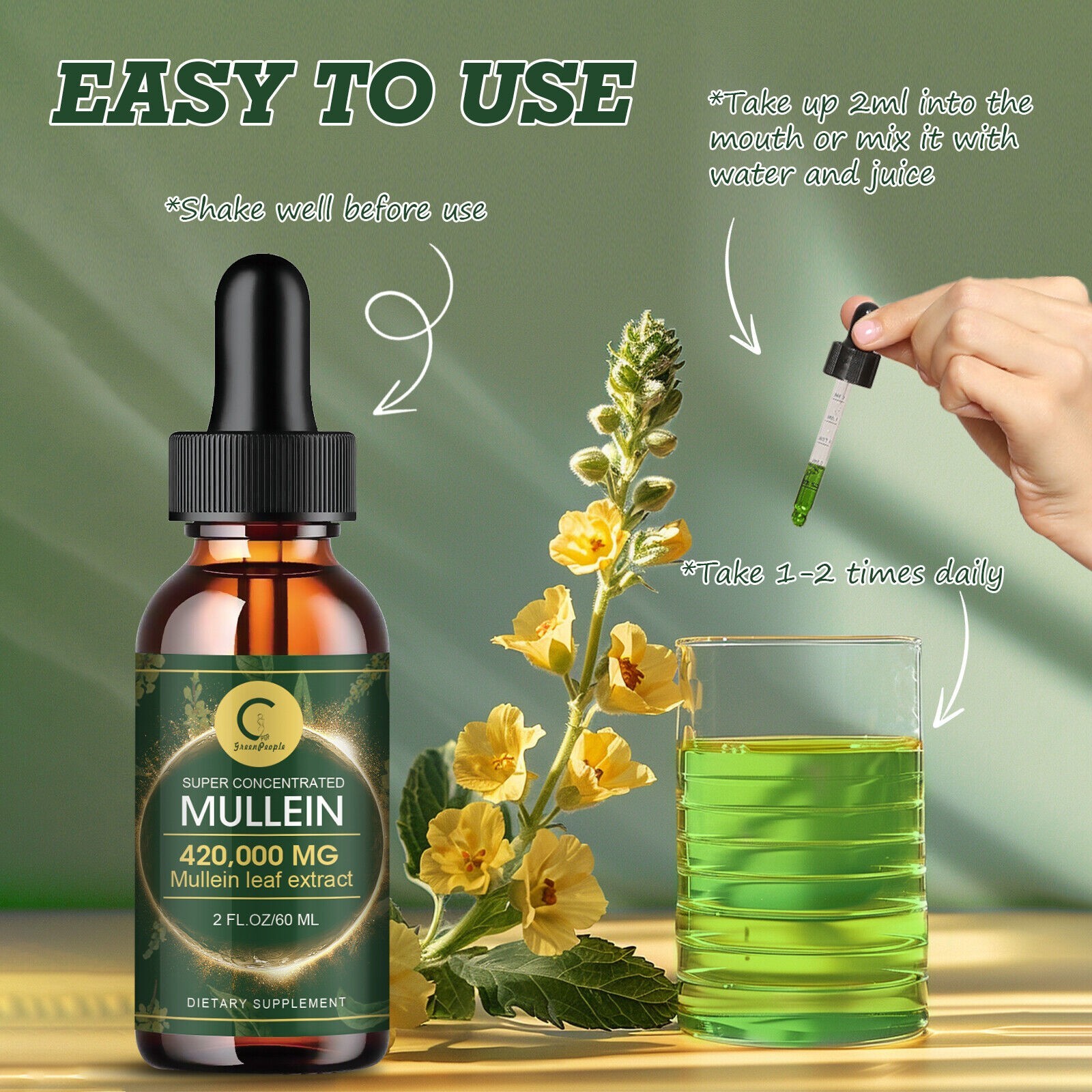 Mullein Drops Leaf Extract for Immune Support, Detox & Respiratory Support