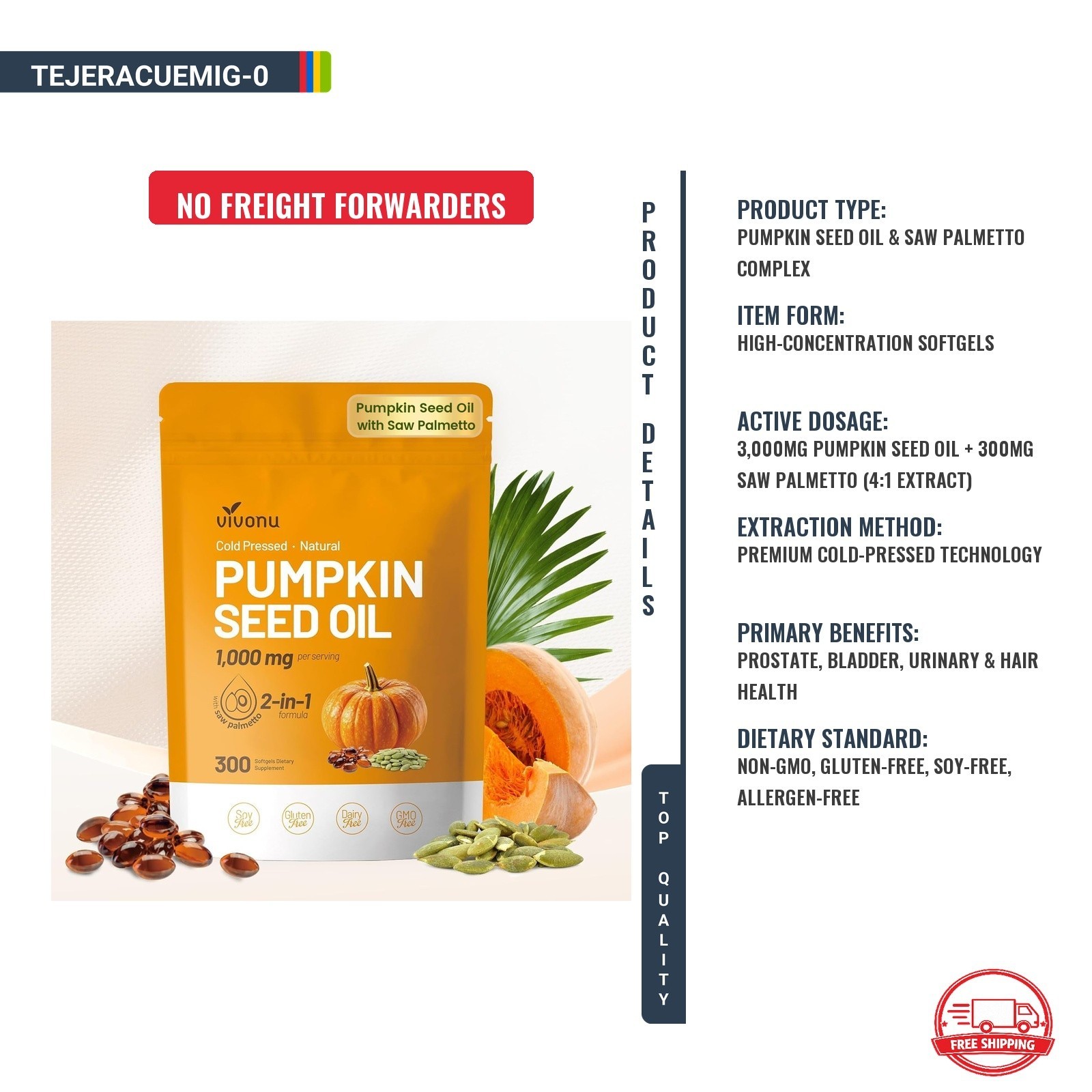 Aceite de Semilla de Calabaza con Saw Palmetto 3000mg Próstata y Cabello