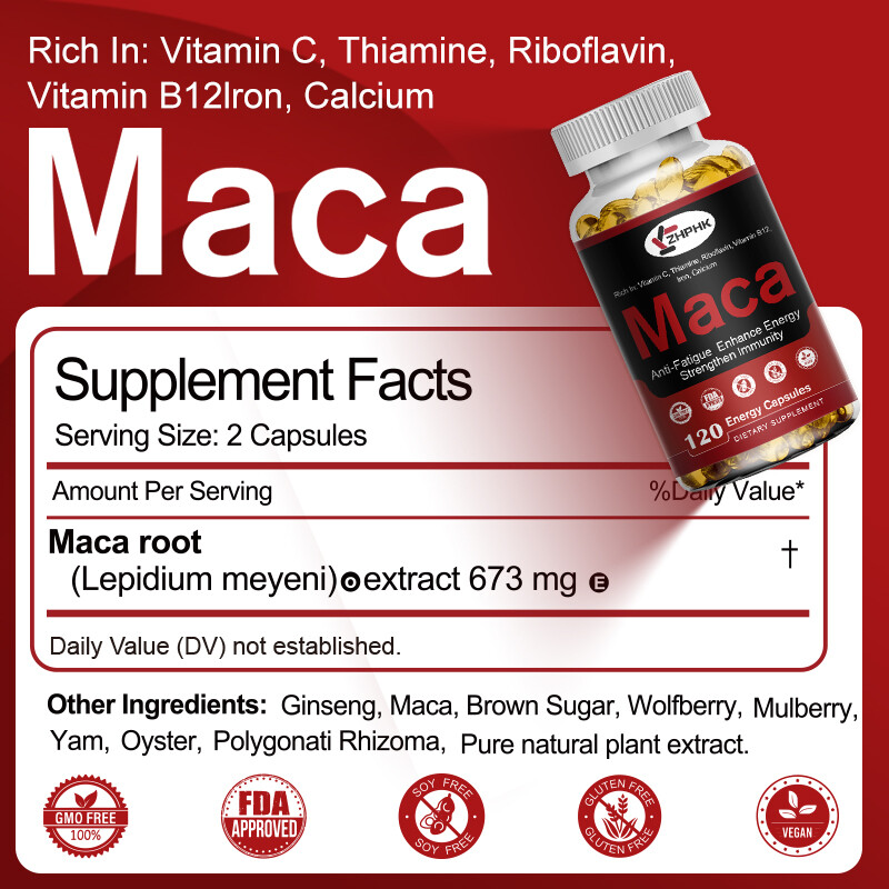 Organic Maca Root Capsules Peruvian Maca Extract Muscle Enhancing For Men Women