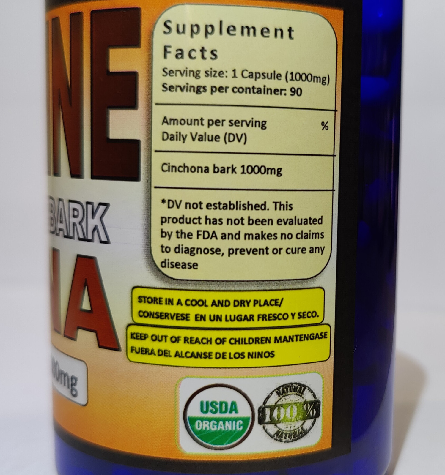 Quinine/Cinchona/peruvian bark jesuit’s bark quinine tree 90/1000mg Natural Caps