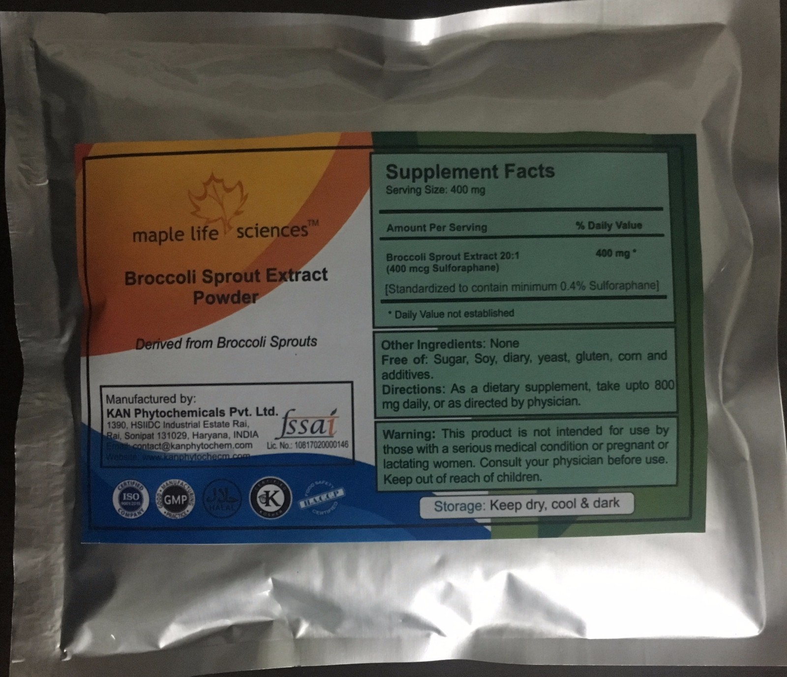 Broccoli Sprout Extract 20:1 Powder 0.4% SULFORAPHANE Pure Quality
