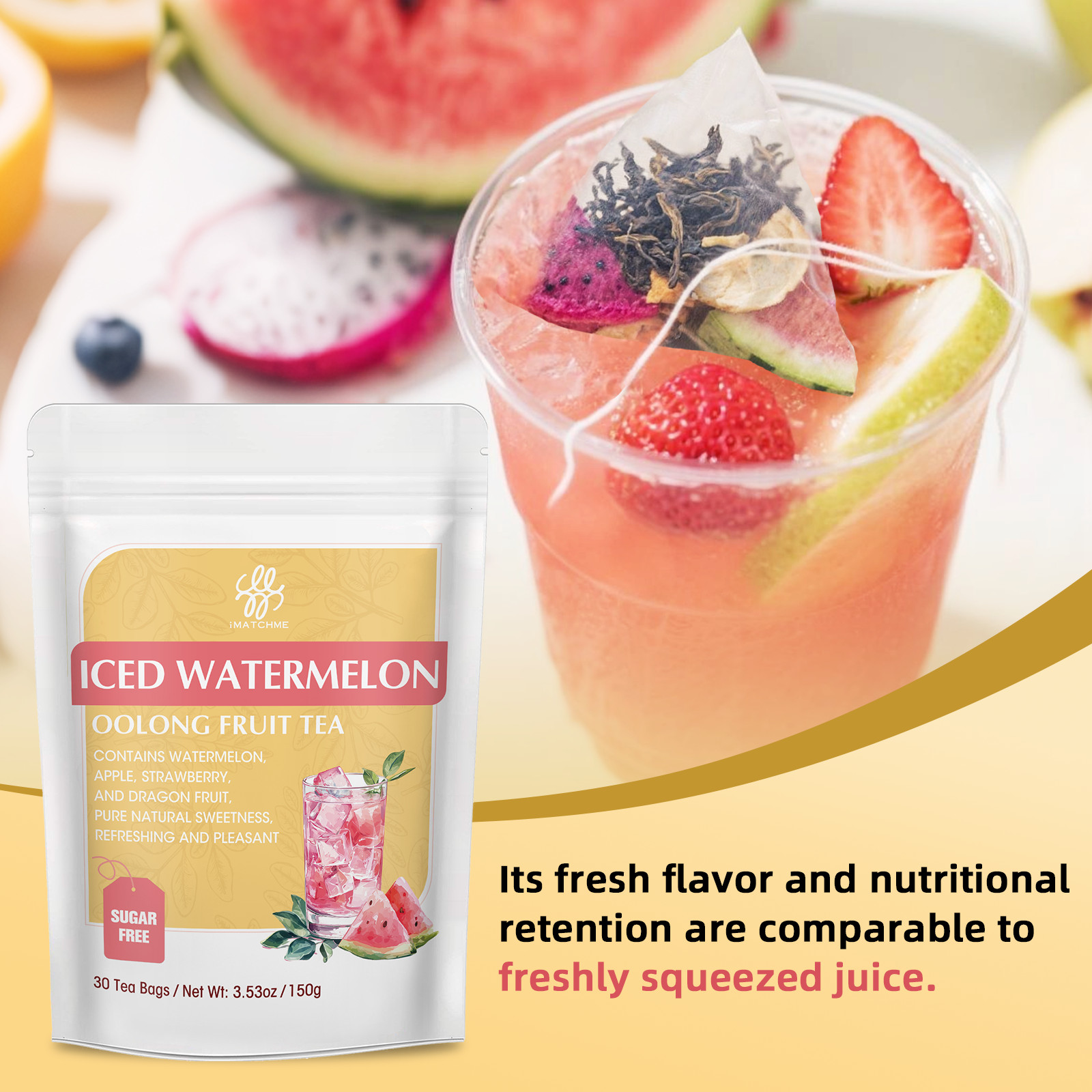 30Pack Oolong Tea Bags Tea &Strawberry,Watermelon, Apple Dragon Fruit