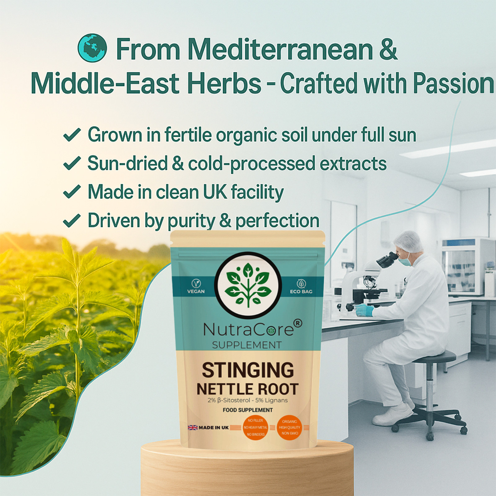 Stinging Nettle Root Caps 5500mg-(5% Lingnans&2% β-Sitosterol)-100%Vegan-180Caps