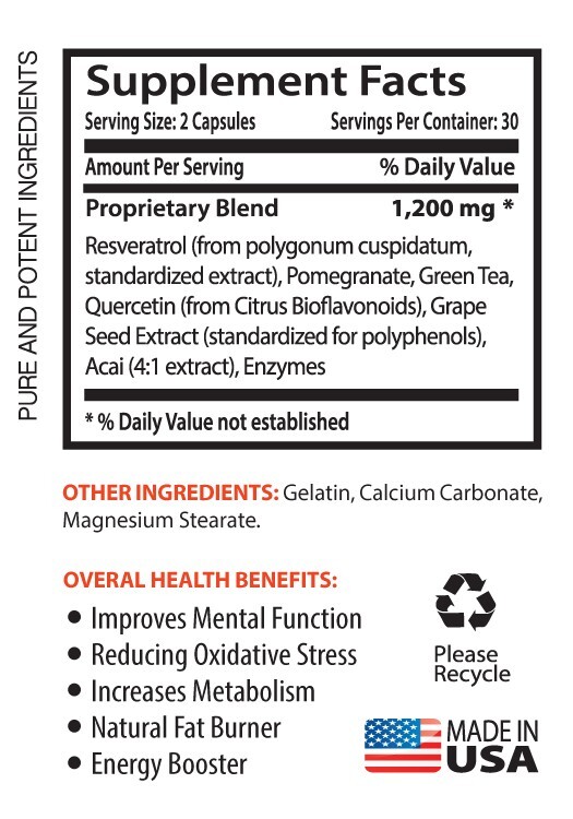 Anti-aging support – RESVERATROL SUPPORT – Natural vitality boost 1 Bottle 60C