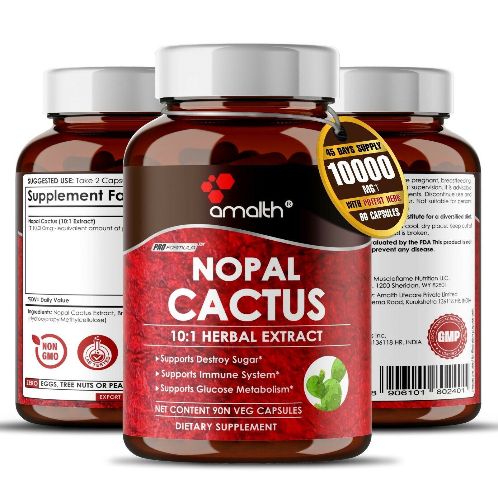 Nopal Cactus Pear Prickly Extract Powder Blood Sugar 10000mg Capsules – 90 Count