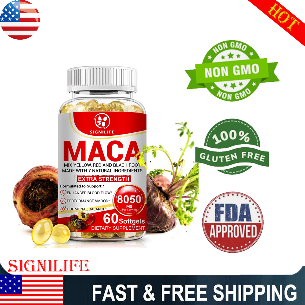 Maca Root Capsules 8050mg |60 Pills | Red, Yellow,Black Maca Supplements