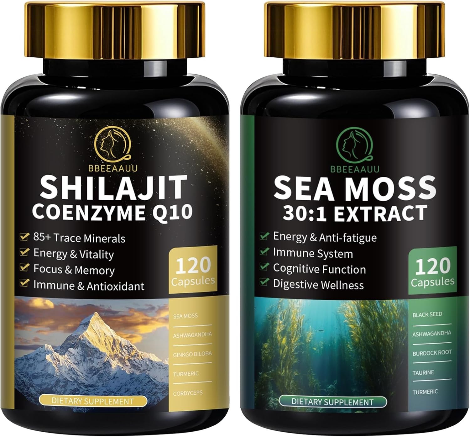 Shilajit for Men Sea Moss and Shilajit Bundle All in 1 Supplements with Coenz…