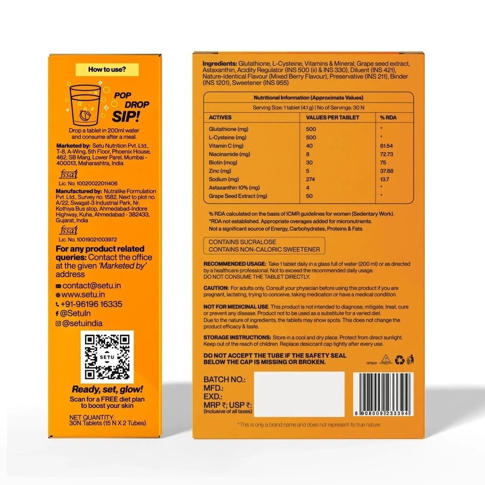 Setu Skin Renew Glutathione Effervescent Tablets Pack of 4