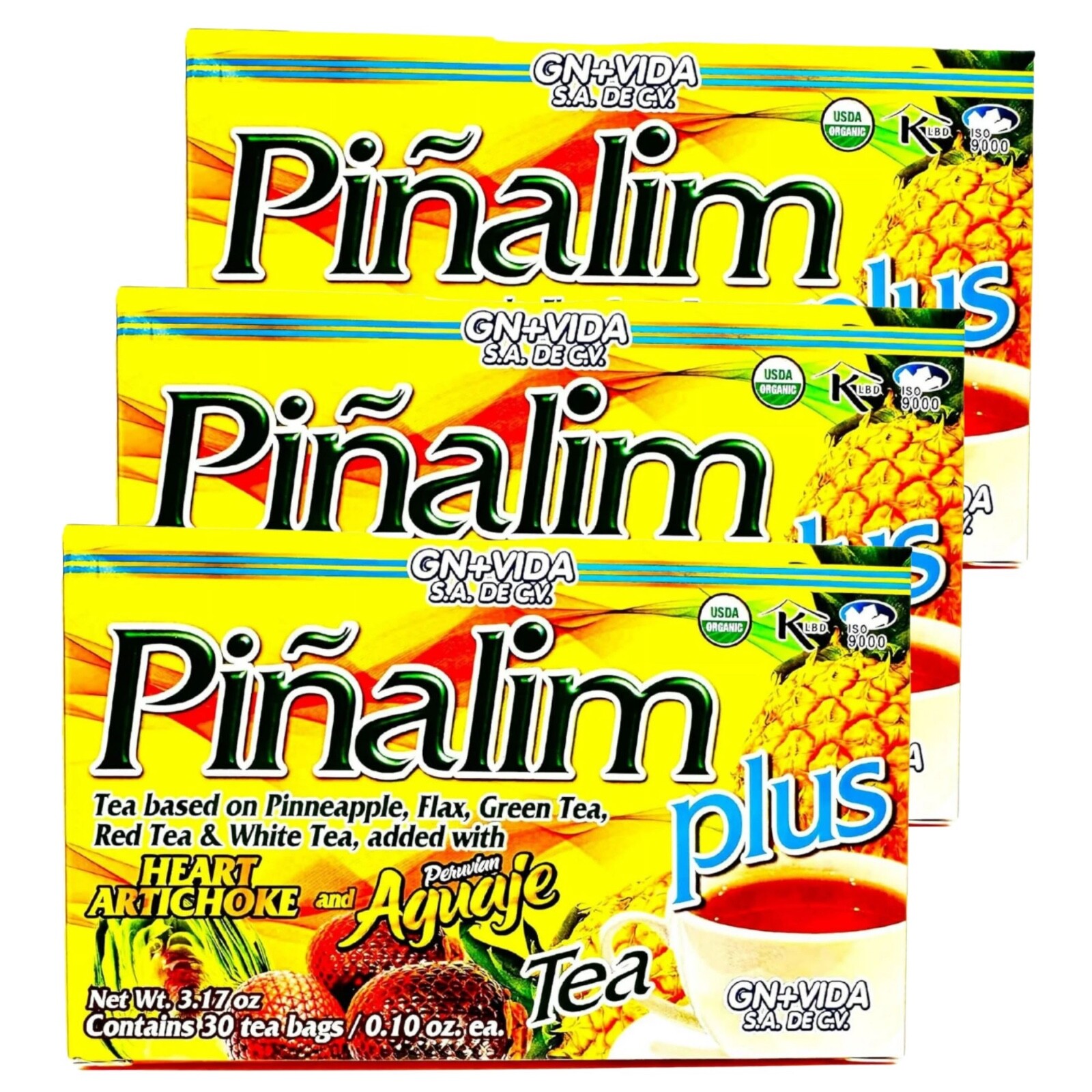 3 Pack Pinalim Plus GN+Vida Tea Piñalim Pineapple Diet 90 Day Supply