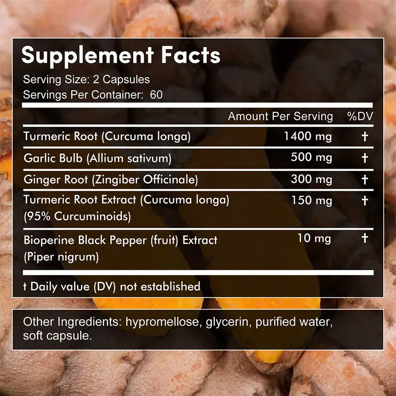 Turmeric Curcumin Ginger Garlic 2360mg Black Pepper Extract Complex 120Caps