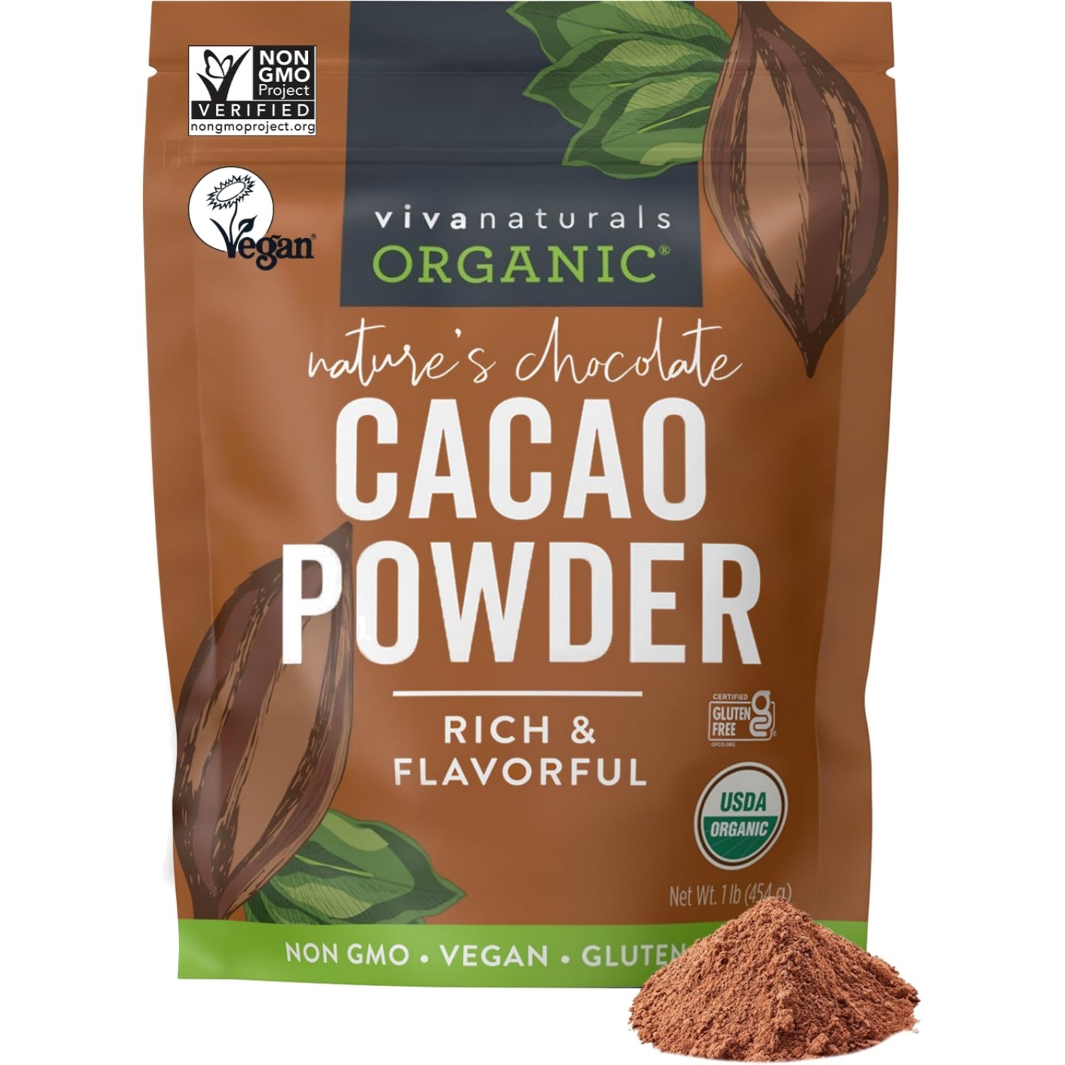 Unsweetened Organic Cacao Powder – 1 lb – , Paleo & Keto Friendly
