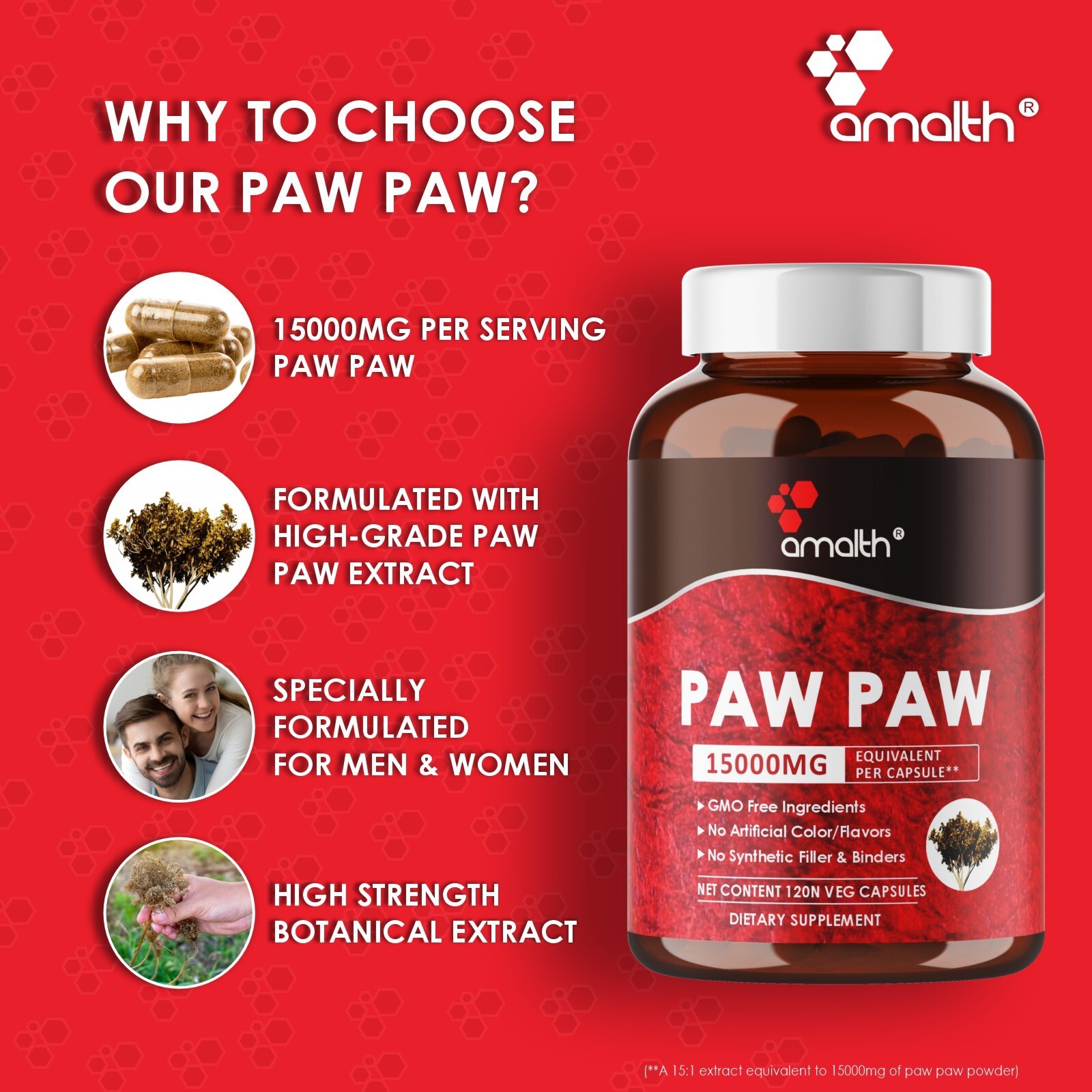 AMALTH Paw Paw Bark 15:1 Extract powder 120 Capsules