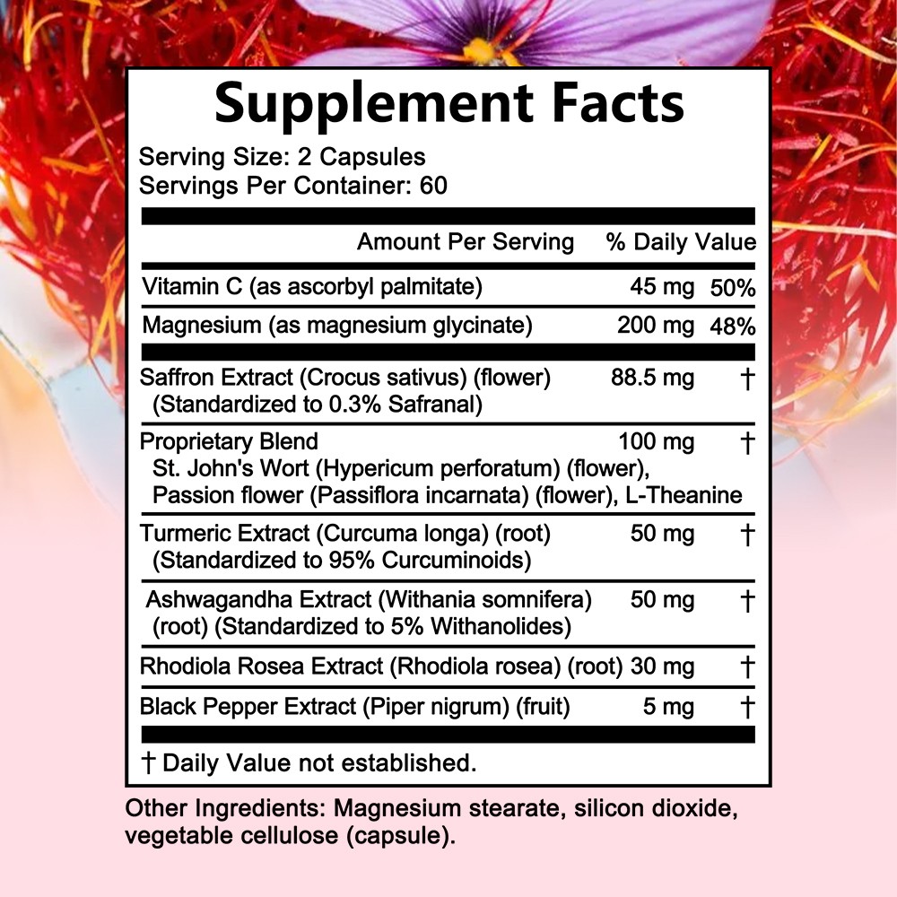 Saffron Extract With Passion Flower Promote Relaxation For Heart & Mind 120 Caps