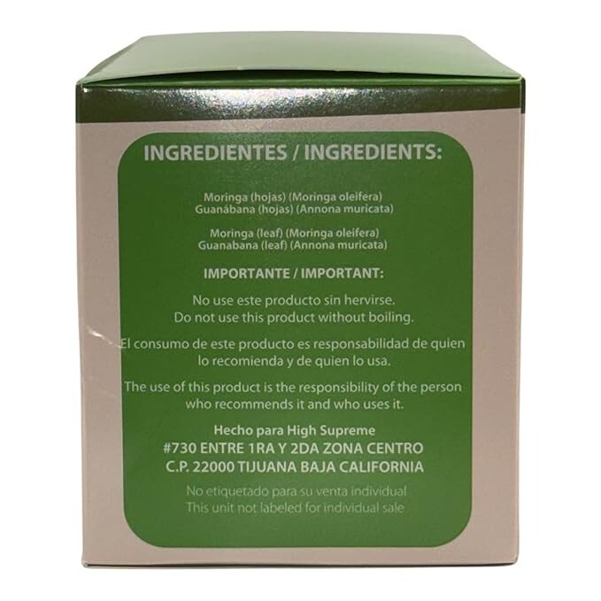 Moringa y guanabana te (té de moringa y guanábana) 25 bolsitas de té, veganas,